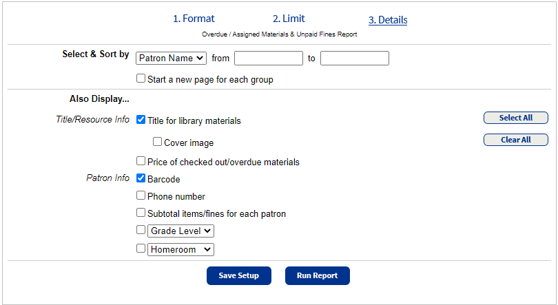 Checked in materials report details section for report